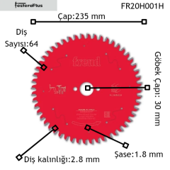 Freud Kompakt Laminant Kesim Testereleri El Tipi Daire Testere Makinaları İçin 235x2,8/1,8X30 z64-FR20H001H