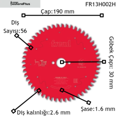 Freud El Tipi Daire Testere Makineleri İçin Kompakt Laminant Kesim Testereleri 190x2,6/1,6x30 z56-FR13H002H