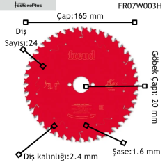 Freud Ahşap Kesim Testereleri El Tipi Daire Testere Makinaları İçin 165x2,4/1,6x20 z24-FR07W003H