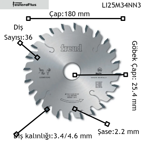 Freud Lı25m Konik Çizici Testereler 180x3,4-4,6/2,2x25,4 z36-LI25M34NN3