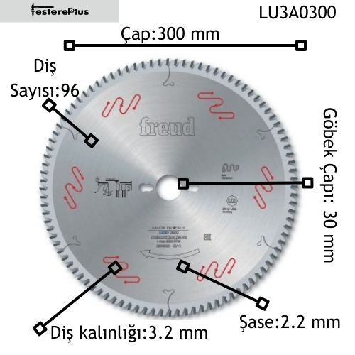 FREUD LU3A Suntalam ve Mdflam Testereleri Sivri Diş 300x3,2/2,2x30 z96-LU3A0300