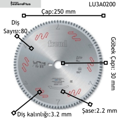 FREUD LU3A Suntalam ve Mdflam Testereleri Sivri Diş 250x3,2/2,2x30 z80-LU3A0200
