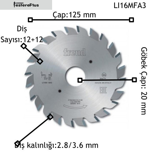 FREUD LI16 Çiftli Çiziciler 125x2,8-3,6/20 z12+12-LI16MFA3