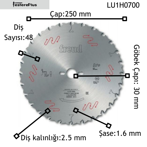 FREUD LU1E İnce Ağaç Testereleri 250x2,5/1,6x30 z48-LU1H0700