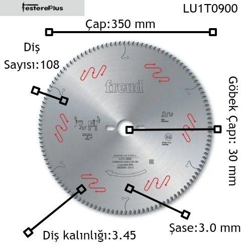 FREUD LU1L 45 Derece Kesim Testereleri 350x3,45/3,0x30 z108-LU1t0900