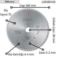 FREUD LSBX Panel Ebatlama Testereleri 380x4,4/3,2x80 z72-LSB38010X