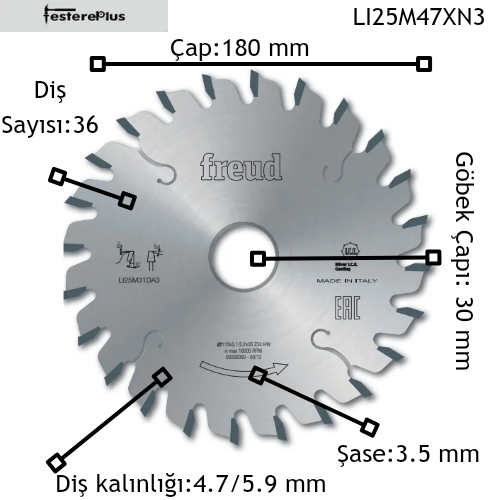 FREUD LI25M Panel Ebatlama Çizicileri 180x4,3-5,5/3,2x30 z36-LI25M43XN3