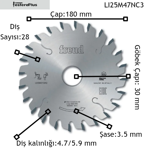 FREUD LI25M Panel Ebatlama Çizicileri 180x4,3-5,5/3,2x30 z28-LI25M43NC3