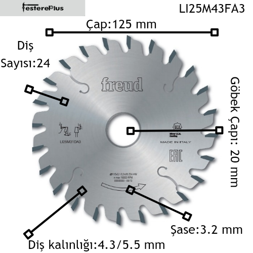 FREUD LI25M Panel Ebatlama Çizicileri 125x4,3-5,5/3,2x20 z24-LI25M43FA3