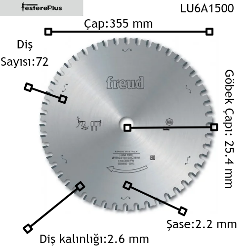 FREUD LU6A Demir Testereleri 355x2,6/2,2x25,4 z72-LU6A1500