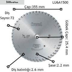 FREUD LU6A Demir Testereleri 355x2,6/2,2x25,4 z72-LU6A1500
