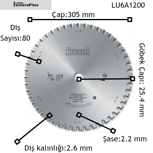 FREUD LU6A Demir Testereleri 305x2,6/2,2x25,4 z80-LU6A1200