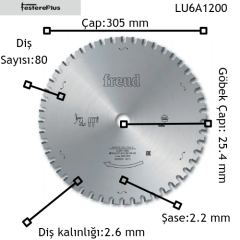 FREUD LU6A Demir Testereleri 305x2,6/2,2x25,4 z80-LU6A1200