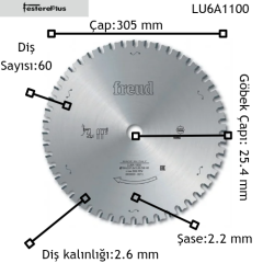 FREUD LU6A Demir Testereleri 305x2,6/2,2x25,4 z60-LU6A1100