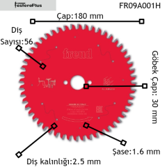 FREUD Alüminyum Testereleri El Tipi Daire Testere Makinaları İçin 180x2,5/1,6x30 z56-FR09A001H