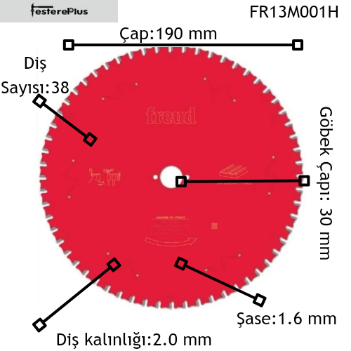 FREUD Çoklu Materyal Kesim Testereleri El Tipi Daire Testere Makinaları İçin 190x2,0/1,6x30 z38-FR13M001H