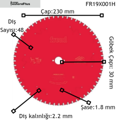 FREUD El Tipi Daire Testere Makineleri için Sandwich Panel Kesim Testereleri 230x2,2/1,8x30 z48-FR19X001H