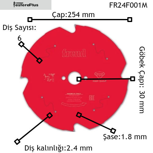FREUD Gönye Kesme Makineleri için Betopan Kesim Testereleri 254x2,4/1,8x30 z6-FR24F001M