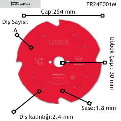 FREUD Gönye Kesme Makineleri için Betopan Kesim Testereleri 254x2,4/1,8x30 z6-FR24F001M