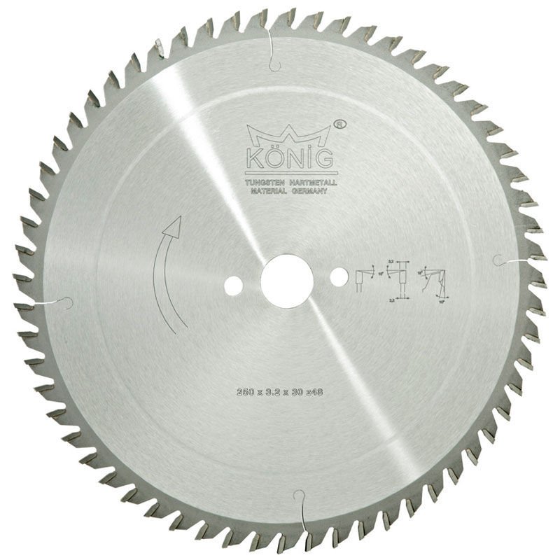 König Ahşap ve Sunta Kesim Daire Testere Bıçakları 250x3.2x30 z:48