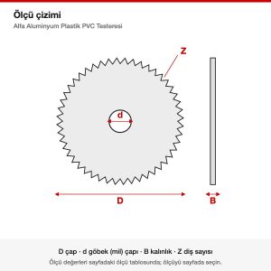 Alfa Aluminyum Plastik PVC Testeresi ölçü çizimi