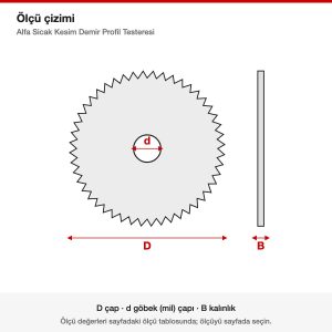 Alfa Sicak Kesim Demir Profil Testeresi ölçü çizimi