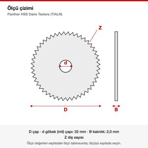Panther HSS Daire Testere (TIALN) ölçü çizimi