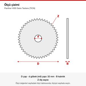 Panther HSS Daire Testere (TICN) ölçü çizimi
